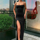 Women Summer Sexy Bodycon Dress Lady Sexy Spaghetti Strap Sleeve Split Solid Color Sheath Dress Vestidos