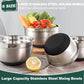 Mixing Bowls with Airtight Lids，6 Piece Stainless Steel Metal Nesting Storage Bowls, Non-Slip Bottoms Size 7, 3.5, 2.5, 2.0,1.5, 1QT, Great for Mixing & Serving(Black)