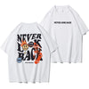 Never Look Back Creative Smile Skull Printing Cartoons Street Print Tshirt Man Loose Tee Clothes Cotton Crewneck Tops T-Shirt - White